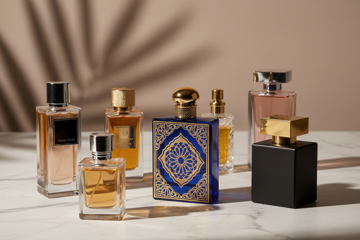 include 5-7 middle eastern and designer fragrances from my store pick one fragrances from 5 brands compile them in one images